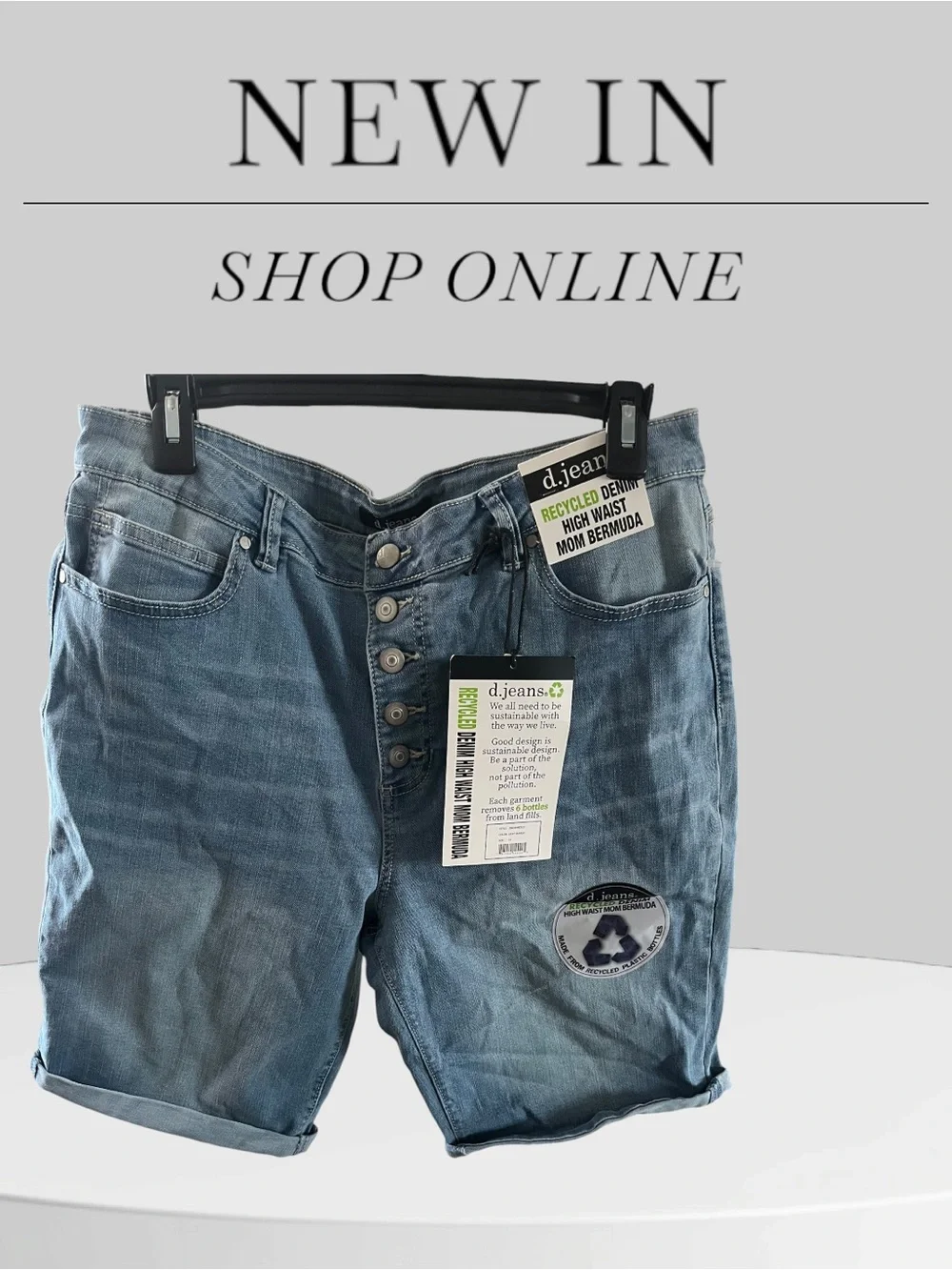 d. jeans Light Blue High-Rise Mom Bermuda Shorts with Button Fly nwt 14